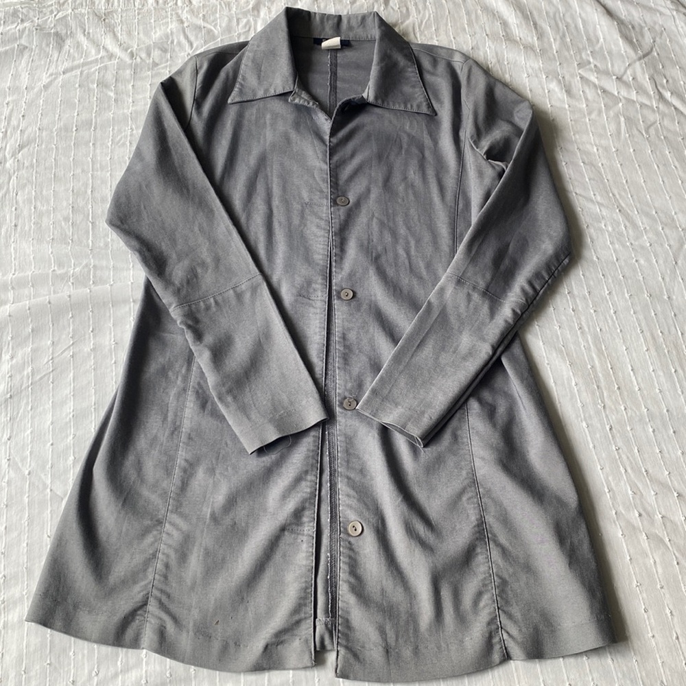 Gray Entrancy Collared Casual Duster Jacket Size S